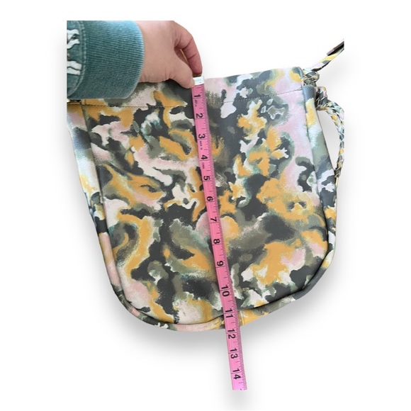 Anne Klein Scrunchie Crossbody Soft Yellow Sage Blush Abstract Print Bag - Picture 11 of 14